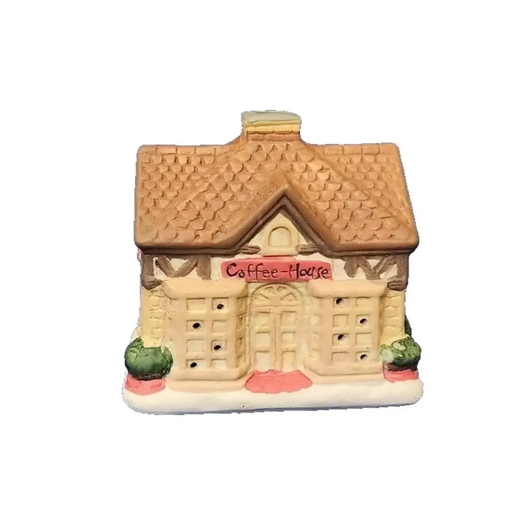 Ceramic Coffee House Tea Light Candle Holder Cottage Village Decor